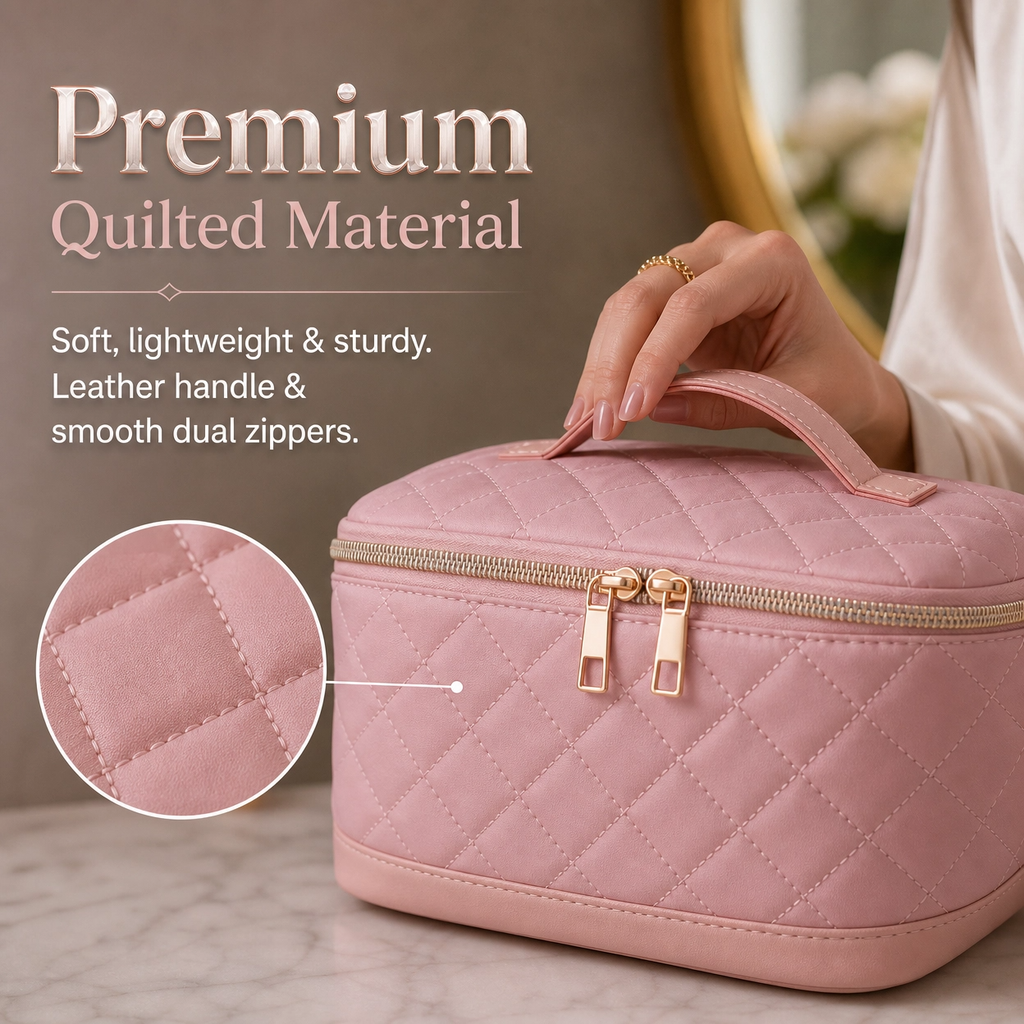 Quilted Lay-Flat Travel Makeup Bag