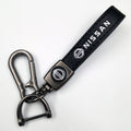 Sleek Leather Keychain with Metal Carabiner – Bold Logo Motif Accessory for Keys & Bags